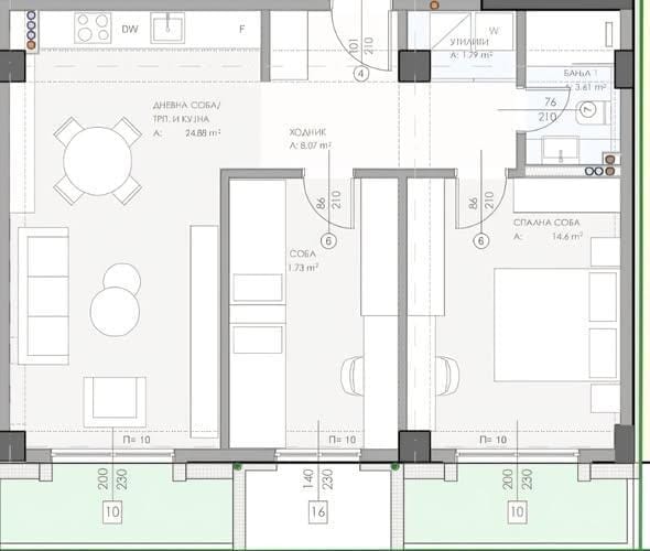 Нов трособ стан блиску City Mall, 74 м², Тафталидзе