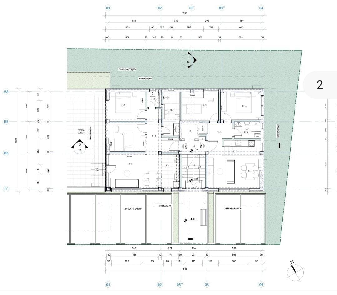 Нов стан со 2 спални, 54 м², Хром