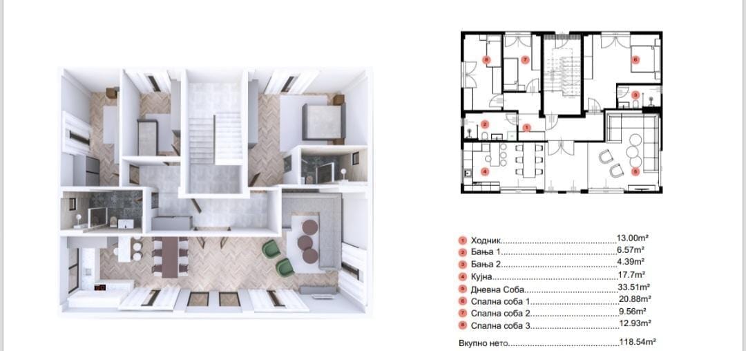 Ултра луксузен стан 4-соби, 119м² со двор на Водно, Центар